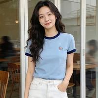 真维斯 Z+ 可爱风小马印花T恤女拼接短袖T恤夏季女款纯棉撞色领小个子上衣
