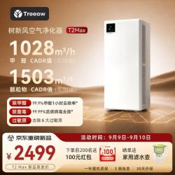 Treeow 空气净化器除甲醛TVOC异味除菌病毒猫毛除花粉过敏原认证 新房室内家用宠物大空间全效净化器T2Max