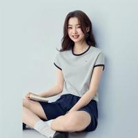 佐丹奴 纯棉女式T恤元气小刺绣撞色边圆领短袖T恤女夏亲肤舒适上衣女款