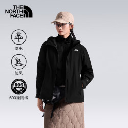 北面 三合一冲锋衣女羽绒内胆550蓬鹅绒户外外套8P0E 黑色/KX7 M