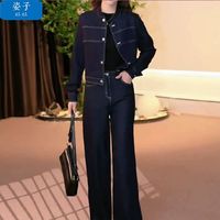 牛仔套装时尚2025春季洋气气质显瘦短外套阔腿裤两件套