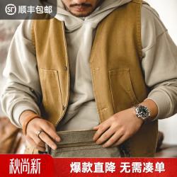 马登 中秋好礼！工装美式复古叠穿猎装马甲内搭无袖背心阿美咔叽薄款夹克外套男 卡其色 L