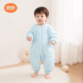 良良 秋冬婴幼儿分腿睡袋厚夹棉外穿男女同款 芬格蓝-100G-70码