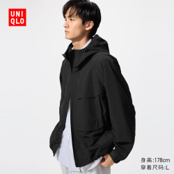 优衣库 男装/男女同款防风连帽外套/夹克户外休闲478231 09 黑色 2XL /185/112C