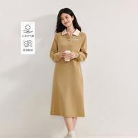 茵曼 空气层Polo领连衣裙秋季女装开叉长裙