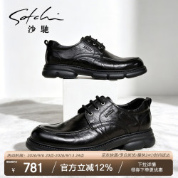 沙驰 男鞋秋冬厚底男士高端皮鞋商务休闲鞋休闲皮鞋752442278Z黑色B 43