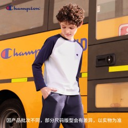 Champion 冠军儿童装男女大小童亲子薄款舒适插肩袖长袖T恤26秋季