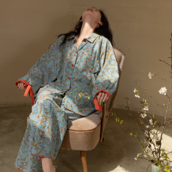 族玛士 浅春系睡衣女春秋季纯棉高级感套装