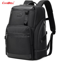 coolbell COOL BELL男士新款商务大容量通勤电脑双肩背包15.6寸大学生休闲书包 黑色8302