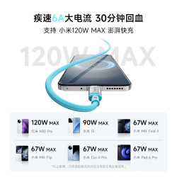 酷态科 240W快充 Type-C数据线  尼龙织 蓝色 Type-C Type-C 240W 6A