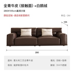 保罗约翰 PAULJOHN新款意式极简全真皮沙发现代别墅客厅高靠头直排羽绒沙发