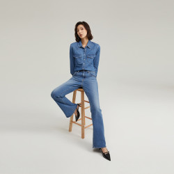 Levi's 女士美式复古简约通勤经典翻领宽松蓝色牛仔衬衫 浅蓝色