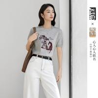 对白 凯伊莱文联名猫咪提花短袖针织衫