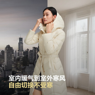 波司登 90鹅绒轻薄连帽修身超长款 珍珠米白 XL 女士羽绒服