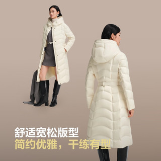波司登 90鹅绒轻薄连帽修身超长款 珍珠米白 XL 女士羽绒服