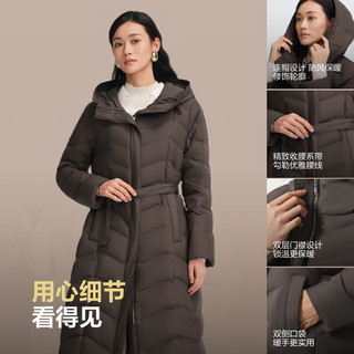 波司登 90鹅绒轻薄连帽修身超长款 珍珠米白 XL 女士羽绒服