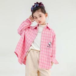 Hello Kitty 女童秋季衬衫甜美格纹休闲中大童装洋气日常女孩上衣