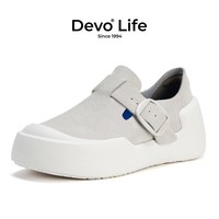Devo Life Devo/的沃真皮勃肯鞋反绒皮软木鞋全包厚底女士休闲24090