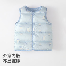 贝肽斯 牌子！儿童羽绒马甲 大朵白鸭绒超蓬 蓝色 120cm