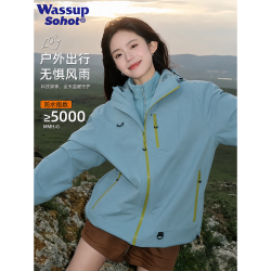 Wassup Sohot 冲锋衣男秋冬季三合一夹克休闲连帽外套 芥蓝灰 XL