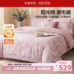 水星家纺 A类抑菌全棉磨毛四件套纯棉秋冬保暖床单枕套被罩套件 花园·雾屿磨毛四件套1.8米床