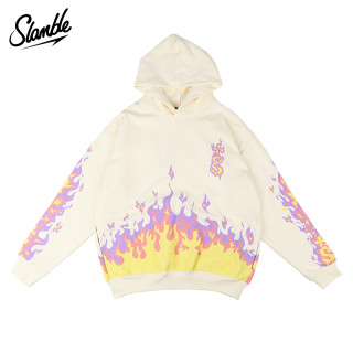 SLAMBLE 秋冬新款火焰印花连帽加绒卫衣男女休闲宽松套头帽衫潮流