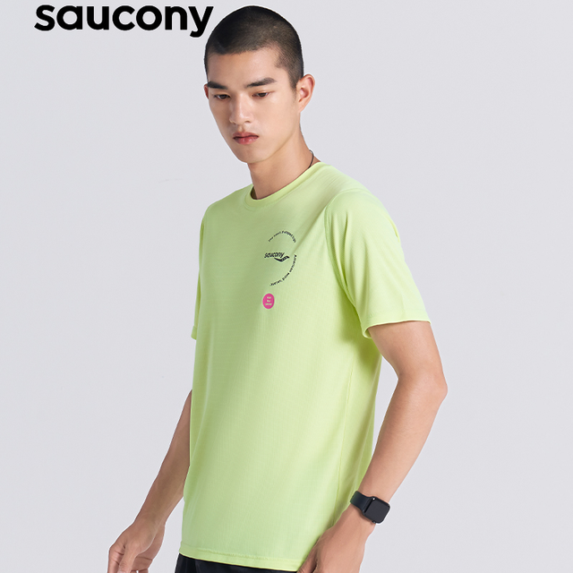 saucony 速干T恤长跑时代男女运动圆领运动跑步短袖