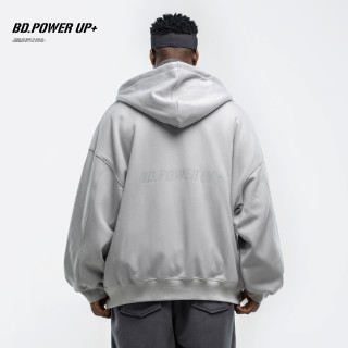 BD.POWER UP BD加绒加厚卫衣男连帽开衫运动卫衣男宽松潮流百搭印花