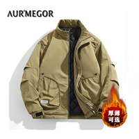 美式飞行服秋冬季宽松大码休闲立领保暖夹克棉服工装加厚加棉外套