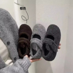 内增高5cm配裙子百搭加绒玛丽珍毛毛鞋女秋冬单鞋棉鞋毛呢料软底