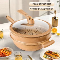 陶土炒锅平底家用无油烟微压炒菜锅电磁炉燃气灶专用