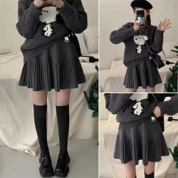 孕妇半身裙外穿百褶针织短裙2025新款小个子高腰孕期a字裙子伞裙