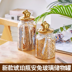 瓶瓶安安 欧式彩色玻璃透明密封玻璃罐兔兔玻璃瓶零食糖果罐轻奢密封储物罐