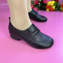 春秋新款女士新款手工方跟软底软面中老年妈妈单鞋