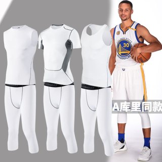 白色紧身衣男套装夏季跑步运动弹力短袖速干篮球训练背心打底裤夏