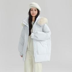 雪中飞 女式时尚都市休闲通勤大毛领短款宽松保暖羽绒服休闲百搭经典女士