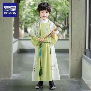 罗蒙 儿童汉服男童唐装小少爷古风古装男孩演出服春秋长衫 HA6050碧山 130