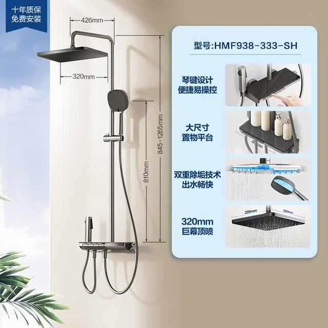 恒洁 琴键置物除垢自洁冷热花洒 D40 HMF938-333-SH