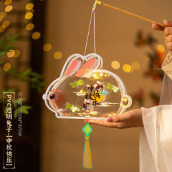 中秋节新款灯笼儿童手工diy手提发光兔子灯花灯 中秋萌兔-