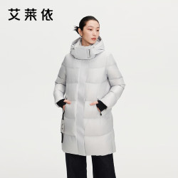 艾莱依 鹅绒服 女士中长款连帽羽绒服 骐骥红 M
