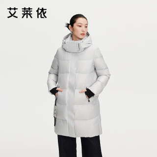 艾莱依 鹅绒服 女士中长款连帽羽绒服 骐骥红 M
