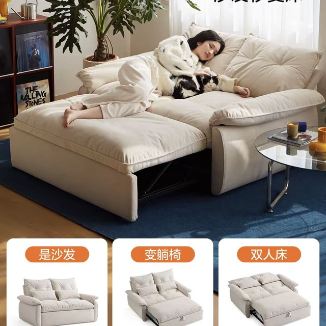 林氏木业 林氏家居布艺沙发床折叠两用可拆洗小户型客厅书房多功能单双人床