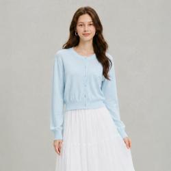 茵曼 含羊毛立体钩花针织开衫女2026秋季温柔简约宽松软糯外套上衣