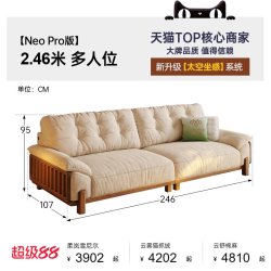 帕沙曼 可拆洗云朵沙发布艺小户型客厅新款中古风实木太空云沙发