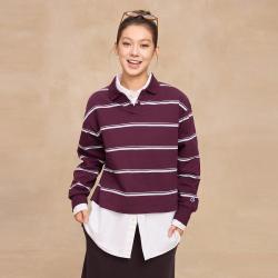 Champion 女士翻领长袖T恤条纹休闲POLO衫纯棉