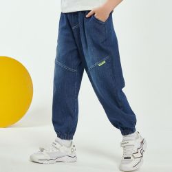 巴布豆 宽松束脚裤中大童儿童裤子秋季男童牛仔裤宝宝牛仔裤薄款