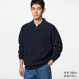 优衣库 487157 罗纹半开领针织Polo衫 藏青色 M