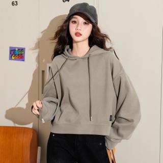 热风 元气减龄学院风连帽短款卫衣26秋女款休闲百搭帽衫