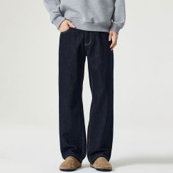 MJ STYLE 美式原牛蓝宽松直筒水洗牛仔裤男士潮牌高街休闲百搭春秋长裤子男