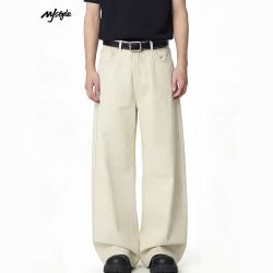 MJ STYLE 米白色美式高街直筒基础款牛仔裤男士宽松百搭水洗Vibe风长裤潮